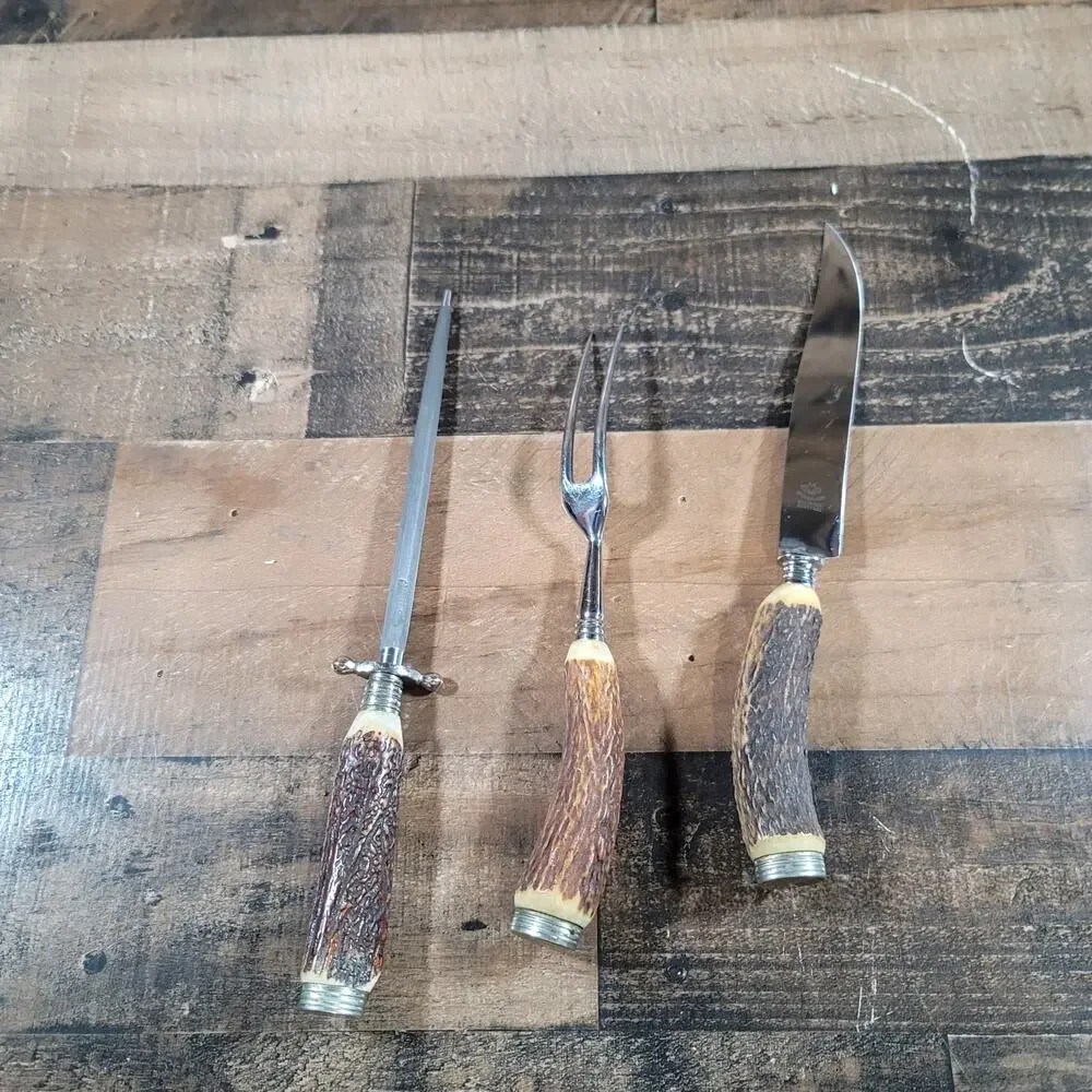 Eickenlaub Solingen Rostfrei Stag Horn 3-Piece Carving Set